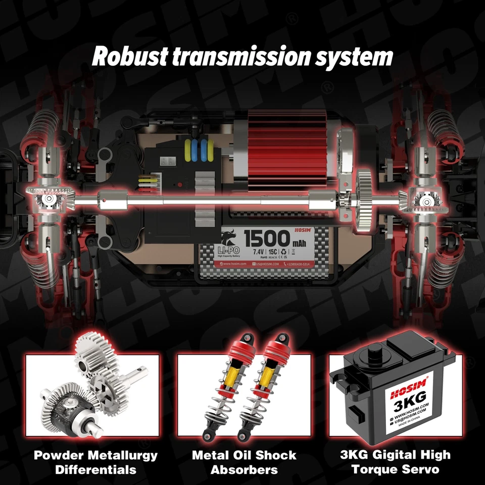 Hosim 1:14 RC Car RC Monster Truck Remote Cotrol Car RTR 4WD OFF-Road X03 - Image 4 of 4