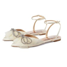 Badgley Mischka Women's Ivory Sabina Tulle Bow Satin Pointed Toe Flat - Size 7
