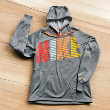 Nike Therma Fit Hoodie Womens Size M Spell Out Drawstring Gym Running Thumb Hole