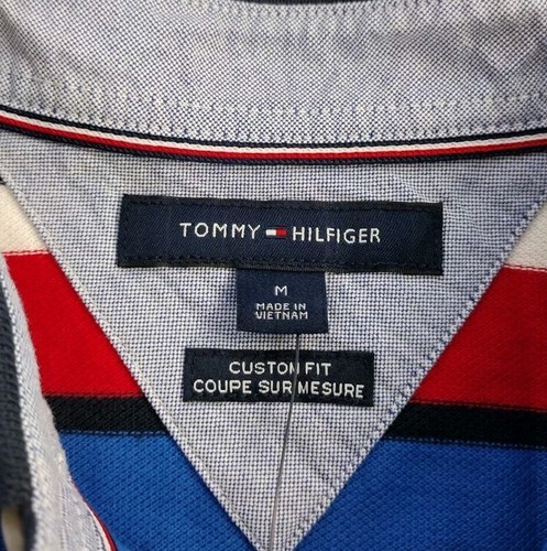 Camisa Polo Tommy Hilfiger Logo Sello Deletreado A Rayas Ajuste Personalizado Talla Mediana Nueva con Etiquetas - Imagen 6 de 8