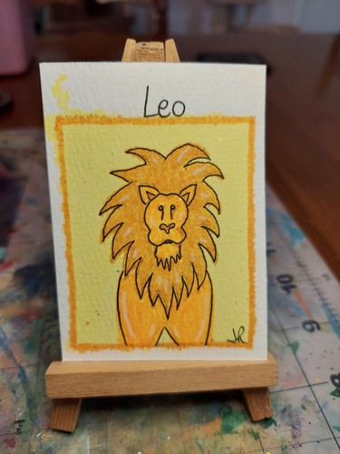 ACEO ATC Leo Zodiac Lion handdrawn handpainted miniature Horoscope