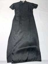VTG Golden Bee Women  s Chinese Traditional Cheongsam Jacquard Silky Black Dress