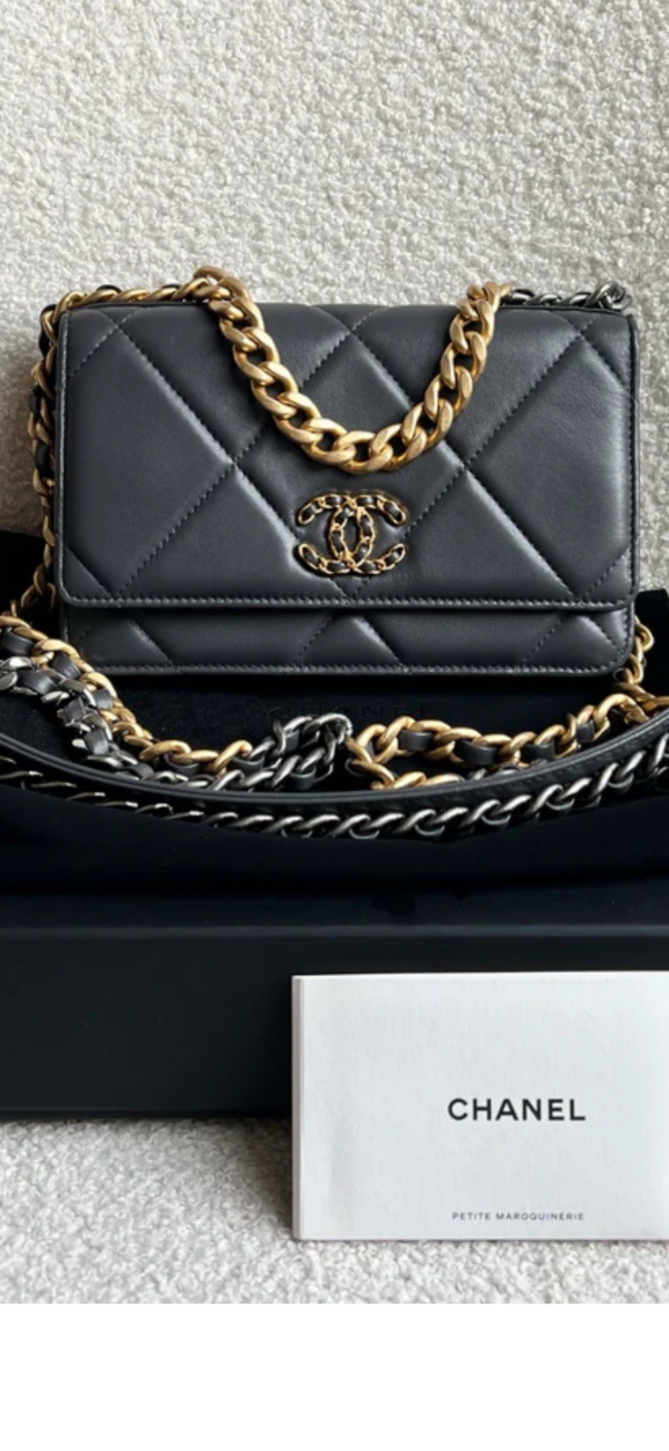 Chanel 19 Grey Wallet On Chain Lambskin Leather