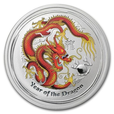 2012 Australia Lunar Dragon Colorized 1/2 oz 0.999 Silver BU Coin