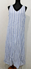 Talbots Sz 8 Blue Stripe Slub Linen Sleeveless Lined Midi Sheath Dress V-Neck