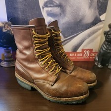 Vintage Red Wing 4418 Logger Steel Toe Work Boots Brown Leather Men’s Size 10.5