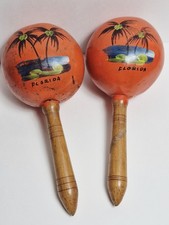Vintage Florida Maracas, 2 Wooden  Gord, Hand Painted, Musical Souvenirs,
