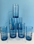Glassware...Anchor Hocking VTG Tartan Plaid Cobalt Blue 16oz Tumblers~Set Of 7