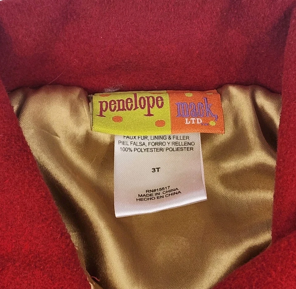 Abrigo Penelope Mack Niñas Rojo Imitación Piel Guepardo Estampado Botones Dorados Vacaciones Talla 3t Foto 4 de 4