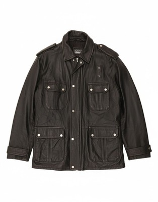 SONNY BONO Herren Lederjacke UK 38 Medium Schwarz Leder BQ01