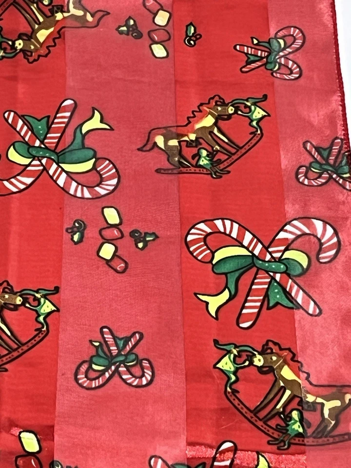 Vintage Christmas Table Runner 12” X 66”Candy Cane Rocking Horse Square End READ - Image 3 of 4