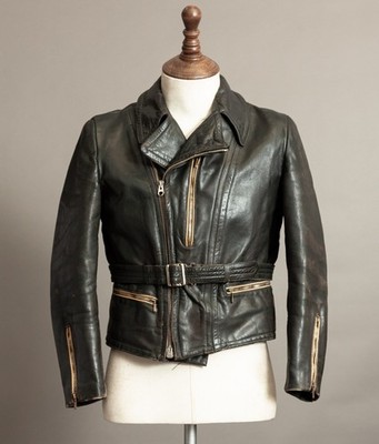 Vintage 50er Jahre deutsche Leder Motorrad Jacke Elsöber asymmetrisch mit Gürtel