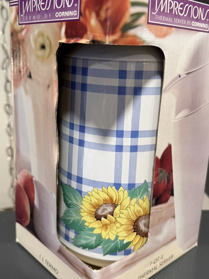 1995 Corning Corelle Impressions padrão girassol sensações garrafa térmica nova - Imagem 2 de 4