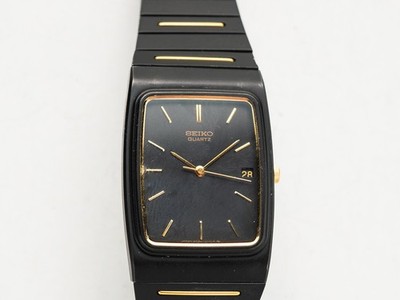 Seiko Mens Tank-Style Quartz Watch 2A32-5059 Black/Gold | eBay
