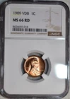 NGC MS-66 RD 1909-P VDB Lincoln Cent, Cartwheeling, Full-Red Superb Gem!