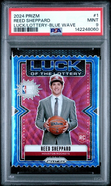 2024 Panini Prizm Luck Of The Lottery Blue Wave #1 Reed Sheppard RC 97/175 PSA 9