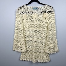 Vintage Leroy Knitwear Sweater Crochet Flower Boho Festival Cottagecore Medium