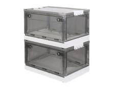 MPM 2 PACK Stackable Foldable Clear Storage Box with Lid and wheels, Organizing