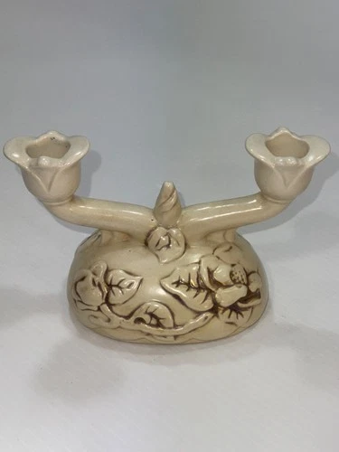 RED WING POTTERY WHITE DOUBLE CANDLE HOLDER CANDELABRA