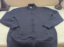LL Bean Mens XL Tall Full Zip Cotton Cardigan Sweater Navy Blue Mock Neck