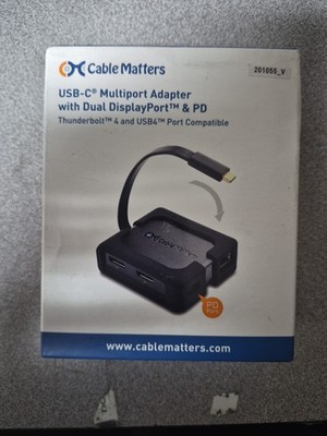 Cable Matters USB C Dual Monitor Hub 4K DisplayPort, 2X USB 2.0, Ethernet -Black
