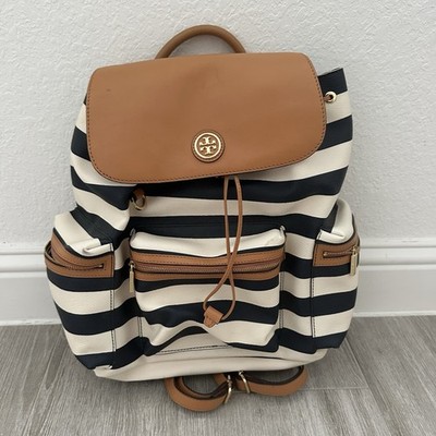 Tory Burch Kerrington Stripe Leather Backpack Blue White  display picture 3