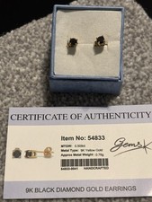 9K Gold 0.50ct Black Diamond Stud Earrings 4mm Round – Cert – Gemporia