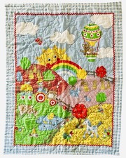 Vintage Quilted Baby Blanket Crib Bedding Old McDonald Farm Animals Boy/Girl