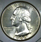 1942 D ** Washington Quarter ** Beautiful Color **Gem BU ** Album Toned