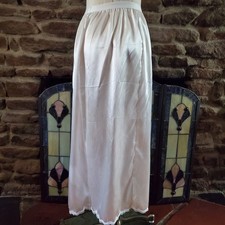 White Cotton Blend Long Half Slip Maxi Skirt Lace Trim Size Small S