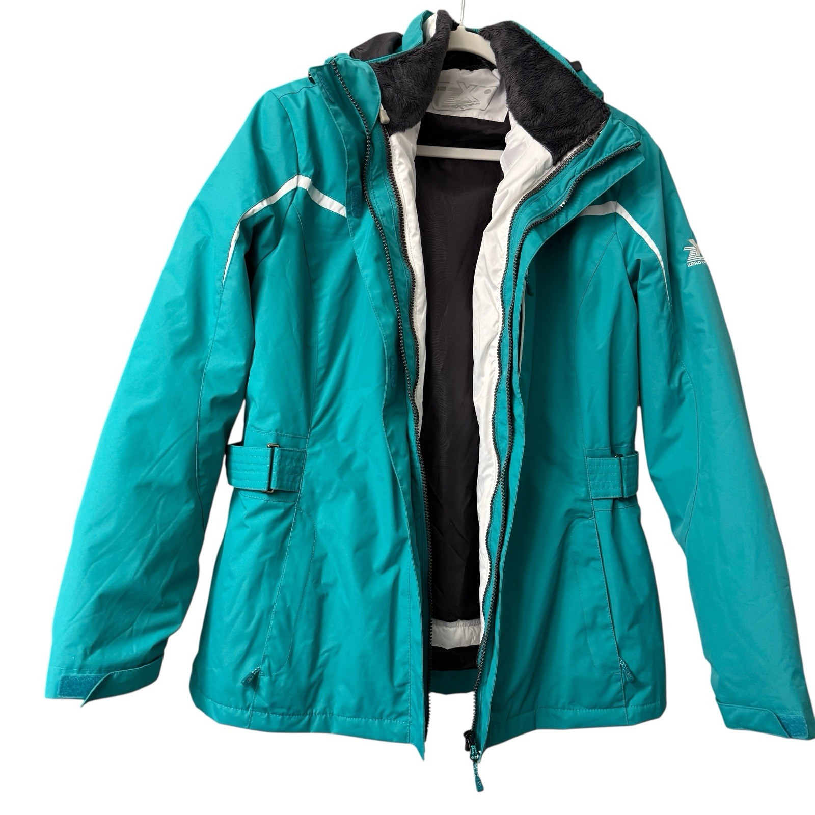 ZeroXposur Women Winter Jacket 3-in-1 Sz L Teal Detach Quilted Liner Remove Hood