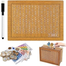 Spardose Holz Retro mit Sparziel und Zahlen zum Ankreuzen, 20x14x6 cm