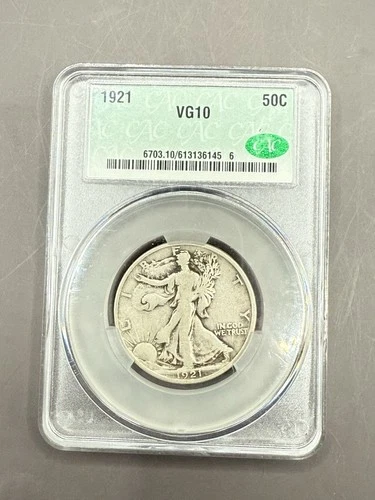 1921 50c Walking Liberty Half Dollar - CACG VG 10 Semi Key Date