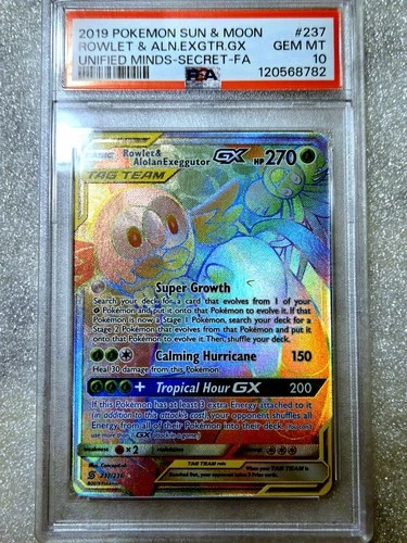 Rowlet Alolan Exeggutor Pokemon Unified Minds PSA 10 237/236 Secret Rainbow Rare