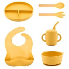 6 PCS Silicone Baby Feeding Set Weaning Supplies BPA Free Newborn Yellow