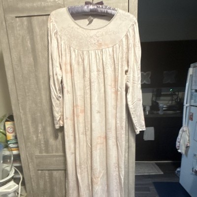 CALIDA Women's Satin Floral Nightgown Long Sleeve Ivory/Pink Size S