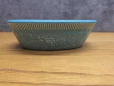 Vintage Oval Blue Smal Dish Genuine Oven Serve Ware Embossed Floral USA