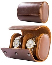 2 Watch Travel Case-Classic Leather Watch Case With 2 Watch Case Espresso