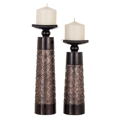 Creative Scents Dublin Brown Pillar Candle Holder Set of 2 - Home Decor Aesth...