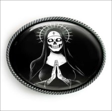 Santa Muerte Day of the Dead Sugar Skull Handmade Belt Buckle