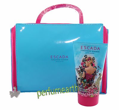 Escada Turquoise Summer 2 Pces Set +5.0 oz Body Lotion + Cosmetic Bag New 