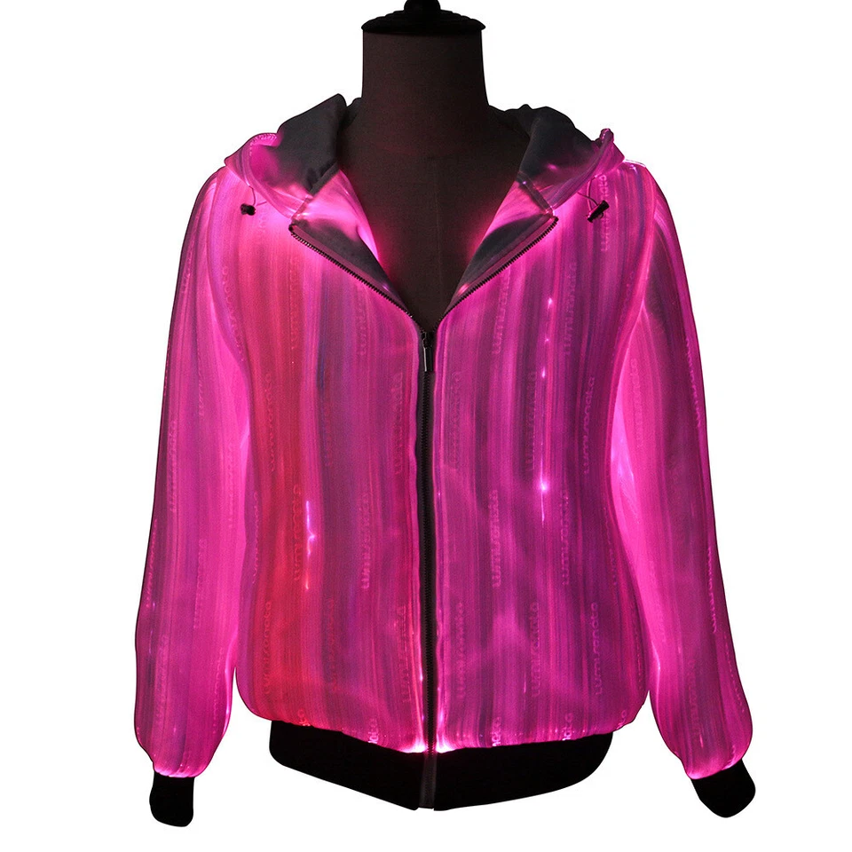 Men LED Hoodies Optic Fiber Hooded Jacket Party App Control RGB Lights Costume - Image 3 of 4