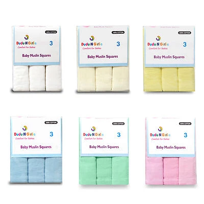 6 Pack Muslin Squares 100% Cotton Baby Soft Swaddle Cloths Nappy Bibs 70x70cm.