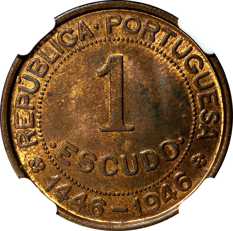 Guinea-Bissau Bronze 1946 Escudo NGC MS64 RB Discovery Anniversary KM# 7  (043) - Image 4 of 4