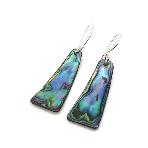 Paua Earrings Rainbow Abalone Natural Shell Dangle Drop Sterling Silver Hooks - Picture 73 of 84