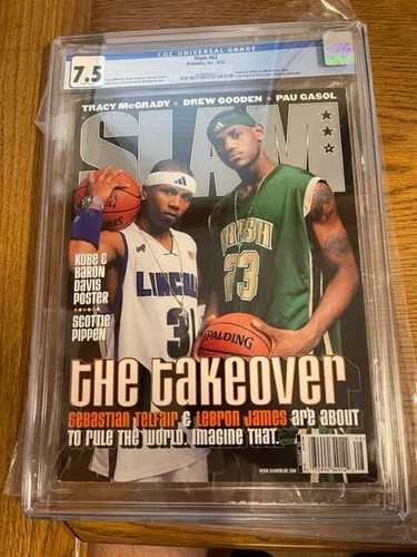 August 2002 LeBron James First RC SLAM MAGAZINE #62 NO LABEL CGC 7.5