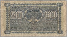 FINLAND BANKNOTE 20 P86 1945 aVF 1/24 SIG TYPES LITT B