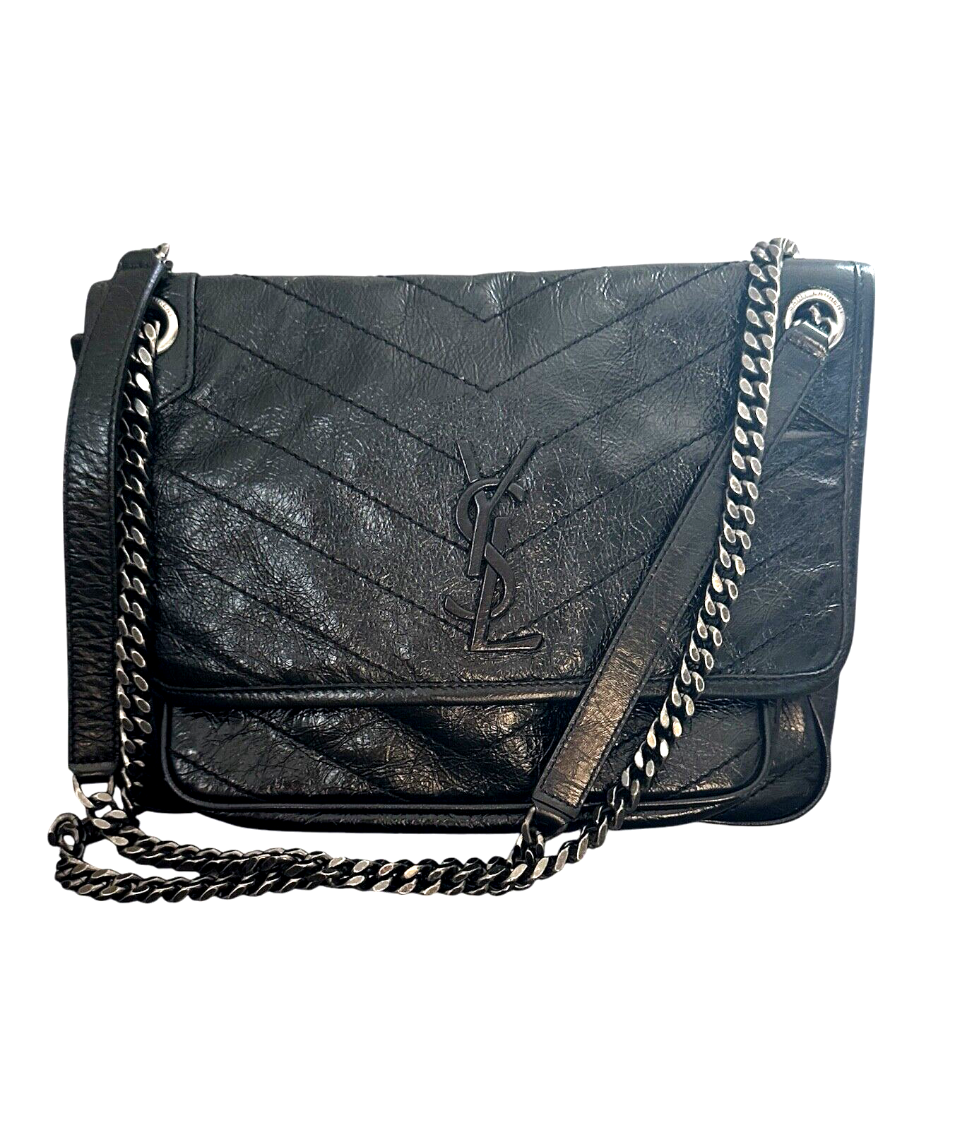 Borsa a tracolla Saint Laurent Niki bambino media trapuntata pelle arricciata NERA