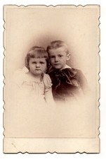 Antique Cabinet Card 1890s Young Children Brother Sister Boy Dark Bow Dress
