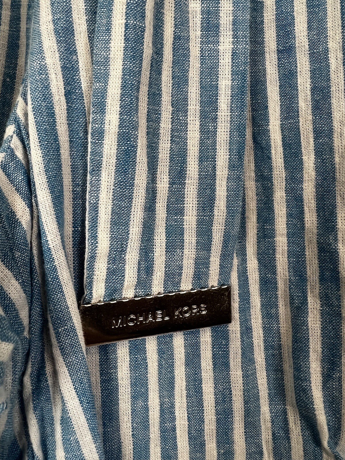 Michael Kors Pants Womens 10 Blue White Striped Tie-Waist Linen Cotton Wide Leg thumbnail 4